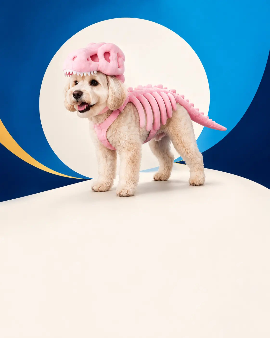 Dog wearing the pink Dino Skeleton Pet Costume